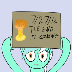Size: 1000x1000 | Tagged: safe, artist:sidorovich, lyra heartstrings, pony, unicorn, g4, 2012, female, sign, simple background, solo, the end is nigh