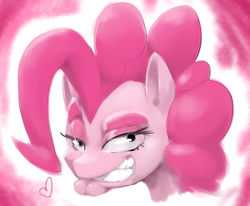 Size: 473x390 | Tagged: safe, artist:sunibee, pinkie pie, earth pony, pony, g4, bust, chin, cleft chin, dreamworks face, eyebrows, female, smug, solo