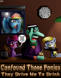 Size: 1000x1280 | Tagged: dead source, safe, artist:dcencia, berry punch, berryshine, derpy hooves, rainbow dash, earth pony, pegasus, pony, g4, confound these ponies, crossover, dan backslide, female, male, mare, meme, the dover boys, window licking