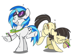 Size: 800x605 | Tagged: safe, artist:spainfischer, dj pon-3, vinyl scratch, wild fire, pegasus, pony, unicorn, g4, dancing, duo, duo female, female, glowstick, mare, simple background, transparent background