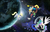 Size: 511x332 | Tagged: safe, derpy hooves, discord, princess celestia, princess luna, draconequus, pegasus, pony, g4, female, male, mare, space, the cosmos