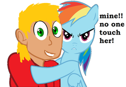 Size: 500x347 | Tagged: artist needed, safe, rainbow dash, human, pegasus, pony, g4, female, looking at you, mare