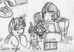 Size: 648x450 | Tagged: safe, artist:witcher, twilight sparkle, g4, crossover, perceptor, science, transformers