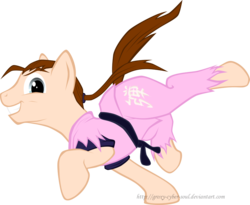 Size: 1800x1479 | Tagged: safe, artist:groxy-cyber-soul, dan hibiki, ponified, simple background, smiling, street fighter, taunt, transparent background