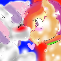Size: 500x500 | Tagged: safe, artist:minty-answers, scootaloo, sweetie belle, g4, female, kissing, lesbian, ship:scootabelle, shipping