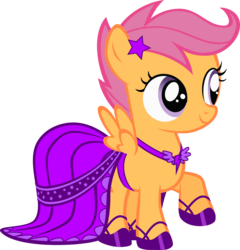 Size: 1880x1957 | Tagged: safe, artist:choedan-kal, scootaloo, pegasus, pony, g4, clothes, dress, female, filly, raised hoof, shoes, simple background, solo, transparent background, vector