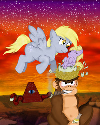 Size: 875x1093 | Tagged: safe, derpy hooves, dinky hooves, monkey, pegasus, pony, g4, female, mare