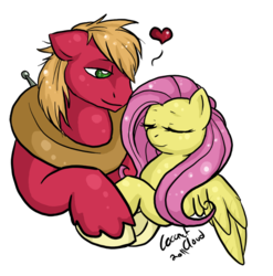 Size: 601x609 | Tagged: safe, artist:veritasket, big macintosh, fluttershy, earth pony, pony, g4, larger male, male, ship:fluttermac, shipping, simple background, smaller female, stallion, straight, transparent background