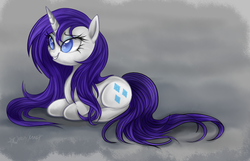 Size: 639x412 | Tagged: safe, artist:mn27, rarity, pony, unicorn, g4, cute, female, mare, messy mane, prone, raribetes, smiling, solo