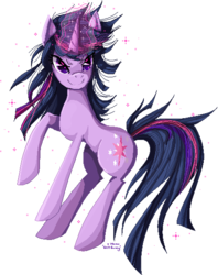 Size: 451x569 | Tagged: dead source, safe, artist:felynea, twilight sparkle, pony, unicorn, g4, female, glowing horn, grin, horn, magic, mare, messy mane, pixel art, simple background, smiling, solo, transparent background, unicorn twilight