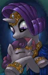 Size: 1800x2800 | Tagged: safe, artist:docwario, rarity, sweetie belle, pony, unicorn, g4, duo, eyes closed, female, filly, foal, jewelry, looking at each other, looking at someone, mare