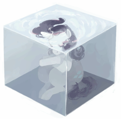 Size: 702x676 | Tagged: safe, artist:ginsengandhoney, rarity, pony, g4, art parody, dirt cube, female, solo, underwater, water