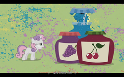 Size: 1024x640 | Tagged: safe, edit, edited screencap, screencap, hugh jelly, sweetie belle, pony, unicorn, g4, hearts and hooves day (episode), duo, faic, female, filly, god, handsome face, hearts and hooves day, male, stallion, the perfect stallion, youtube caption