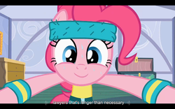 Size: 1024x640 | Tagged: safe, screencap, pinkie pie, a friend in deed, g4, youtube caption