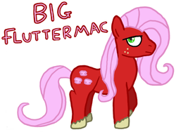 Size: 583x438 | Tagged: safe, artist:paper-pony, big macintosh, fluttershy, oc, oc only, oc:big fluttermac, earth pony, pony, g4, fusion, fusion:big macintosh, fusion:fluttermac, fusion:fluttershy, intersex, lidded eyes, nonbinary, raised hoof, simple background, solo, visual pun, what has science done, white background