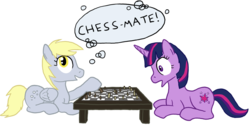 Size: 1111x557 | Tagged: safe, artist:paper-pony, derpy hooves, twilight sparkle, pegasus, pony, g4, chess, female, mare