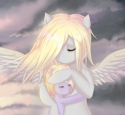 Size: 1135x1051 | Tagged: safe, artist:v-invidia, derpy hooves, dinky hooves, pegasus, pony, g4, comforting, crying, duo, epic derpy, equestria's best mother, eyes closed, female, hug, mare, mother and daughter