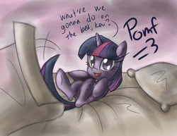 Size: 3300x2550 | Tagged: safe, artist:leadhooves, twilight sparkle, pony, unicorn, g4, bed, female, filly, filly twilight sparkle, foal, high res, on back, on bed, pomf, unicorn twilight, what are we gonna do on the bed?, younger