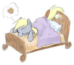 Size: 900x800 | Tagged: safe, artist:equestria-prevails, derpy hooves, pegasus, pony, g4, bed, dream, female, mare, muffin, simple background, sleeping, solo, transparent background