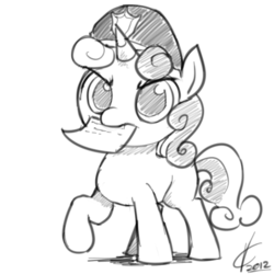 Size: 400x400 | Tagged: safe, artist:valcron, sweetie belle, pony, g4, citation, cute, female, frown, glare, mouth hold, police, raised hoof, serious, sketch, solo