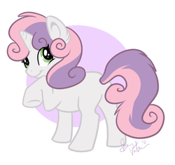 Size: 570x535 | Tagged: safe, artist:amathaze, sweetie belle, pony, unicorn, g4, butt, female, filly, looking at you, plot, solo