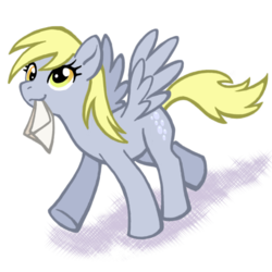 Size: 680x680 | Tagged: safe, artist:nukascrue, derpy hooves, pegasus, pony, g4, female, letter, mail, mare, mouth hold, solo