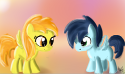 Size: 761x455 | Tagged: safe, artist:jubrony, soarin', spitfire, g4, colt, female, filly, foal, male, ship:soarinfire, shipping, straight