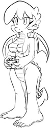 Size: 583x1486 | Tagged: safe, artist:sweethd, oc, oc only, oc:dragon dip, dragon, anthro, anthro dragon, breasts, dice, dragoness, female, lizard breasts, monochrome, simple background, solo, white background