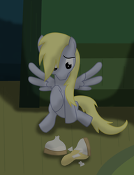 Size: 2000x2601 | Tagged: safe, artist:dazed-and-wandering, derpy hooves, pegasus, pony, g4, broken, female, high res, hourglass, mare, sad, solo