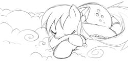 Size: 1280x616 | Tagged: safe, artist:sweethd, derpy hooves, pegasus, pony, g4, cloud, cloudy, female, mare, monochrome, sleeping, solo