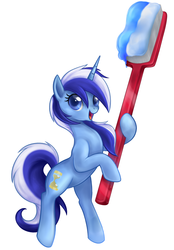 Size: 931x1341 | Tagged: safe, artist:mn27, minuette, pony, unicorn, g4, bipedal, cute, female, looking at you, mare, minubetes, simple background, solo, that pony sure does love toothbrushes, toothbrush, toothpaste, white background