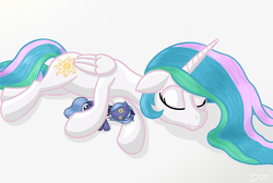 Size: 2000x1341 | Tagged: dead source, safe, artist:denial-is-tragic, princess celestia, princess luna, alicorn, pony, g4, female, mare, plushie, s1 luna, sleeping, solo