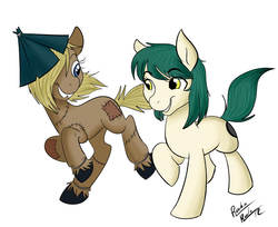 Size: 1280x1047 | Tagged: safe, artist:rockin-roolo, oc, oc only, earth pony, pony, looking at each other, male, scarecrow pony, stallion