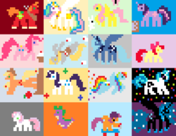 Size: 601x464 | Tagged: safe, artist:jrk08004, apple bloom, applejack, big macintosh, derpy hooves, dj pon-3, fluttershy, nightmare moon, pinkie pie, princess celestia, princess luna, rainbow dash, rarity, scootaloo, spike, sweetie belle, twilight sparkle, vinyl scratch, dragon, pony, g4, adventure ponies, female, pixel art