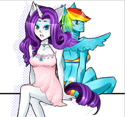 Size: 377x355 | Tagged: safe, artist:shioiri, rainbow dash, rarity, pegasus, unicorn, anthro, g4, duo, female, human facial structure