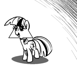 Size: 487x424 | Tagged: dead source, safe, artist:tess, twilight sparkle, pony, g4, female, mare, monochrome, solo, triangle, wat