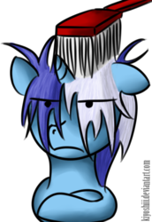 Size: 352x513 | Tagged: safe, artist:kiyoshiii, minuette, pony, unicorn, g4, brushie, crossed arms, eye clipping through hair, simple background, solo, toothbrush, transparent background, unamused