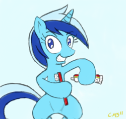 Size: 766x726 | Tagged: safe, artist:crabmeatstick, minuette, pony, unicorn, g4, i'm so fresh, solo, toothbrush, toothpaste