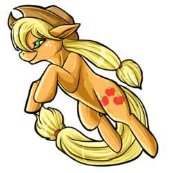 Size: 500x500 | Tagged: safe, artist:fatehound, applejack, earth pony, pony, g4, female, jumping, simple background, solo