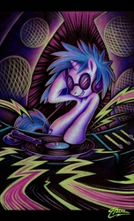 Size: 600x987 | Tagged: safe, artist:macgreen, dj pon-3, vinyl scratch, pony, g4, female, record, solo, traditional art