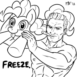 Size: 962x962 | Tagged: safe, artist:megasweet, pinkie pie, g4, arnold schwarzenegger, crossover, monochrome