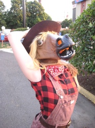 Size: 500x667 | Tagged: safe, applejack, human, g4, cosplay, hoers mask, irl, irl human, photo, solo