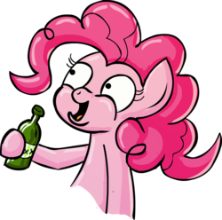 Size: 962x956 | Tagged: safe, artist:scrimpeh, pinkie pie, earth pony, pony, g4, alcohol, beer bottle, booze, bottle, female, mare, open mouth, pink coat, pink fur, pink hair, pink mane, pink pony, poofy hair, poofy mane, simple background, transparent background