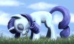 Size: 2000x1180 | Tagged: safe, artist:sirustalcelion, rarity, pony, unicorn, g4, eating, female, grass, grazing, herbivore, horses doing horse things, mare, solo