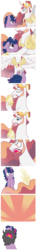 Size: 626x4204 | Tagged: safe, artist:wicklesmack, princess celestia, twilight sparkle, alicorn, pony, unicorn, g4, beard, comic, duo, dusk shine, eyes closed, floppy ears, glowing horn, horn, lidded eyes, looking at each other, looking down, looking up, open mouth, prince solaris, raised hoof, rule 63, spread wings