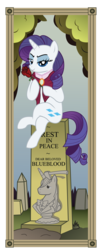 Size: 1500x3882 | Tagged: safe, artist:icaron, prince blueblood, rarity, black widow, pony, spider, unicorn, g4, blueabuse, crossover, duo, female, flower, grave, gravestone, implied death, implied murder, mare, rose, show accurate, solo, stretching portrait, the haunted mansion