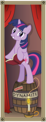 Size: 1500x3956 | Tagged: safe, artist:icaron, twilight sparkle, pony, unicorn, g4, barrel, bipedal, book, candle, crossover, dynamite, explosives, female, mare, peril, show accurate, solo, stretching portrait, the haunted mansion, this will end in death, this will end in tears, this will end in tears and/or death, unicorn twilight