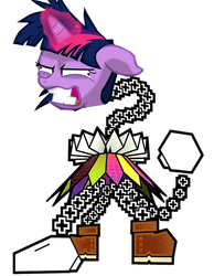 Size: 516x665 | Tagged: safe, edit, twilight sparkle, g4, boots, crossover, dimentio, faic, glowing horn, horn, insanity, luigi, magic, male, mario, nintendo, paper mario, ponified, super dimentio, super mario bros., super paper mario, twilight snapple, wat, what has magic done