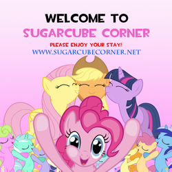 Size: 1000x1000 | Tagged: safe, applejack, bon bon, carrot top, cloud kicker, daisy, dizzy twister, flower wishes, fluttershy, golden harvest, linky, lyra heartstrings, minuette, orange swirl, pinkie pie, sea swirl, seafoam, shoeshine, spring melody, sprinkle medley, sweetie drops, twilight sparkle, earth pony, pegasus, pony, unicorn, g4, chat, chatroom, legit, sugarcube, sugarcube corner, sugarcubecorner.net, works