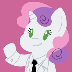Size: 900x900 | Tagged: safe, artist:megasweet, sweetie belle, pony, unicorn, ask smarty belle, g4, clothes, female, filly, foal, simple background, smarty belle, solo